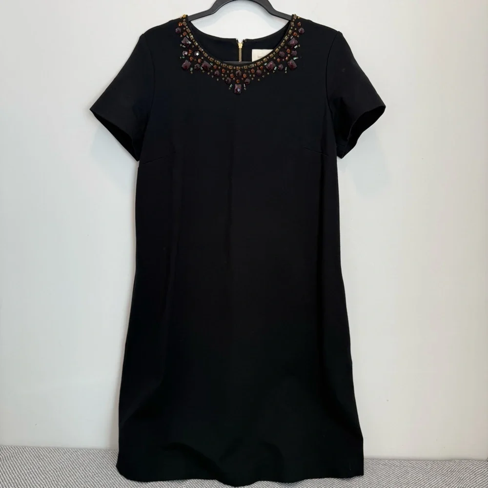 Kate Spade Black Glimmer Shift Dress‎ Jeweled Collar Short Sleeve Women’s Sz 8
